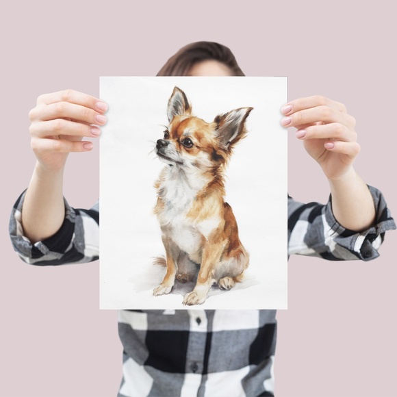 Watercolor Chihuahua Dog Portrait Wall Art Print Poster Unframed - Cute Pet - Picture 4 of 6